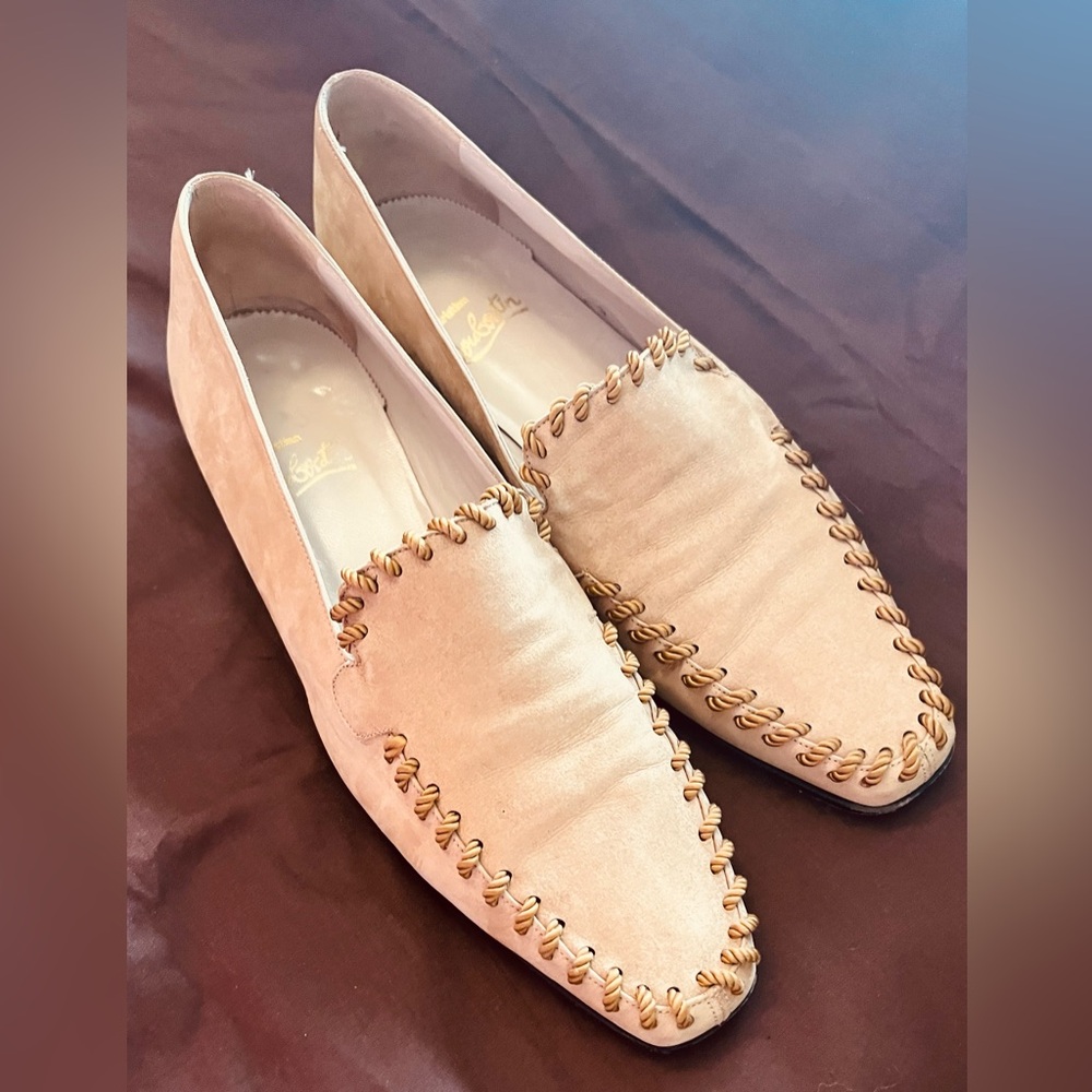 Women's Tan Christian Louboutin Loafers with Braided Detail